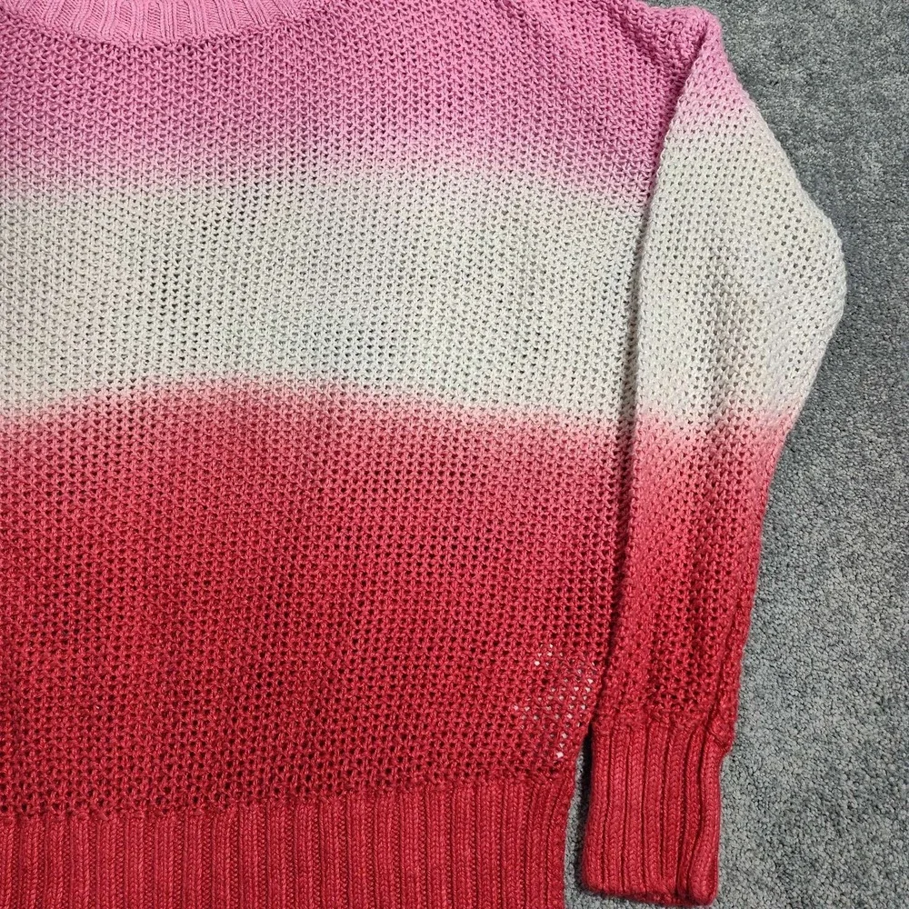 J. Crew Ombre Knit Pullover Sweater V-Neck Coral Pink White Small 100% Linen